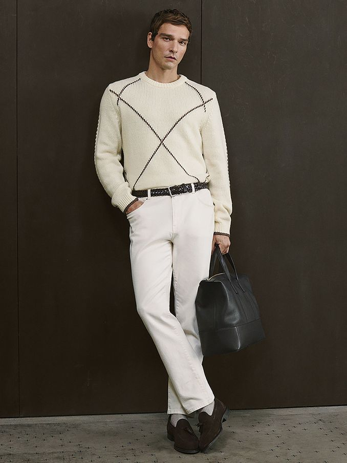 Wool-Blend Embroidered Jumper in White/Brown (AB2436) | €96