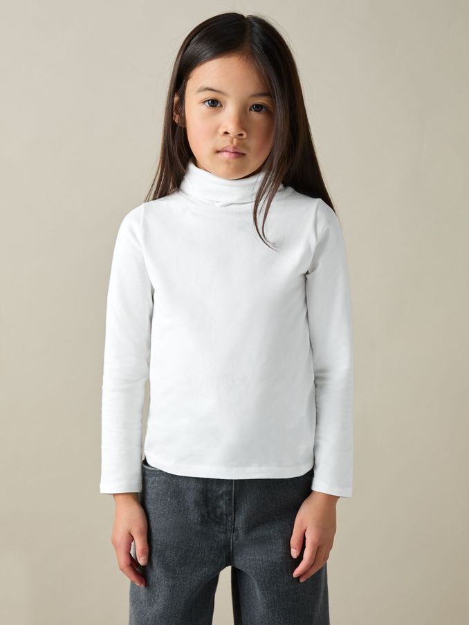 4-9 yrs Cotton-Jersey Roll-Neck Top with Stretch in Ivory (AB2442) | US$20