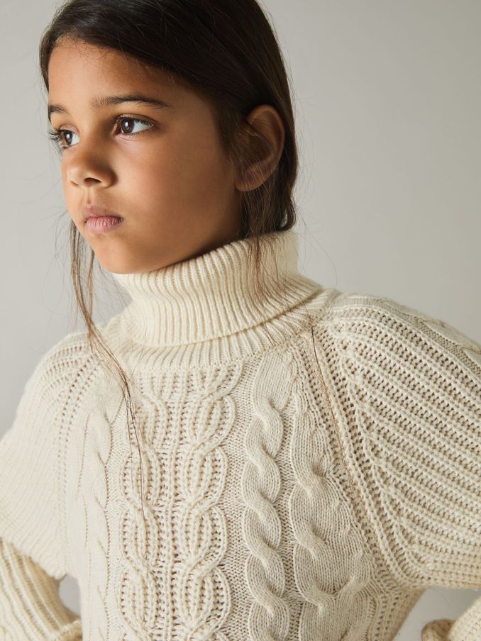 4-9 yrs Wool-Blend Cabled Jumper Dress in Cream (AB2455) | €54