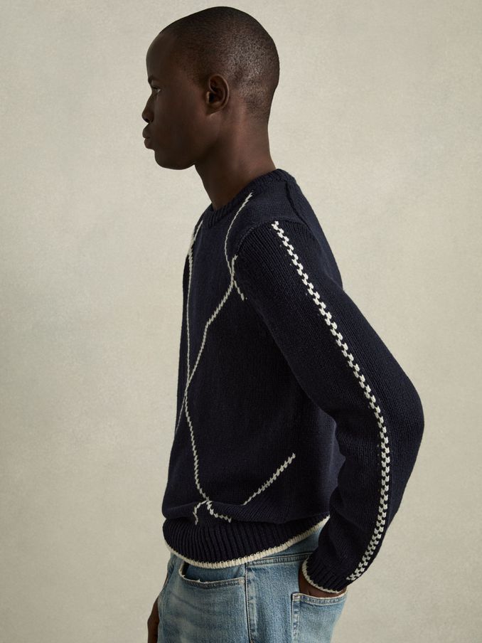 Wool-Blend Embroidered Jumper in Navy/White (AB2464) | €96