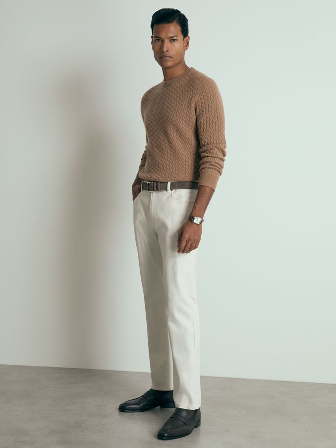 Atelier Cashmere Cable-Knit Crew-Neck Jumper in Camel Melange (AB2473) | $318