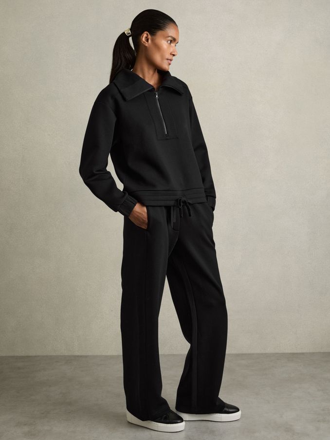 Jersey Half-Zip Drawstring-Hem Sweatshirt in Black (AB2486) | €195