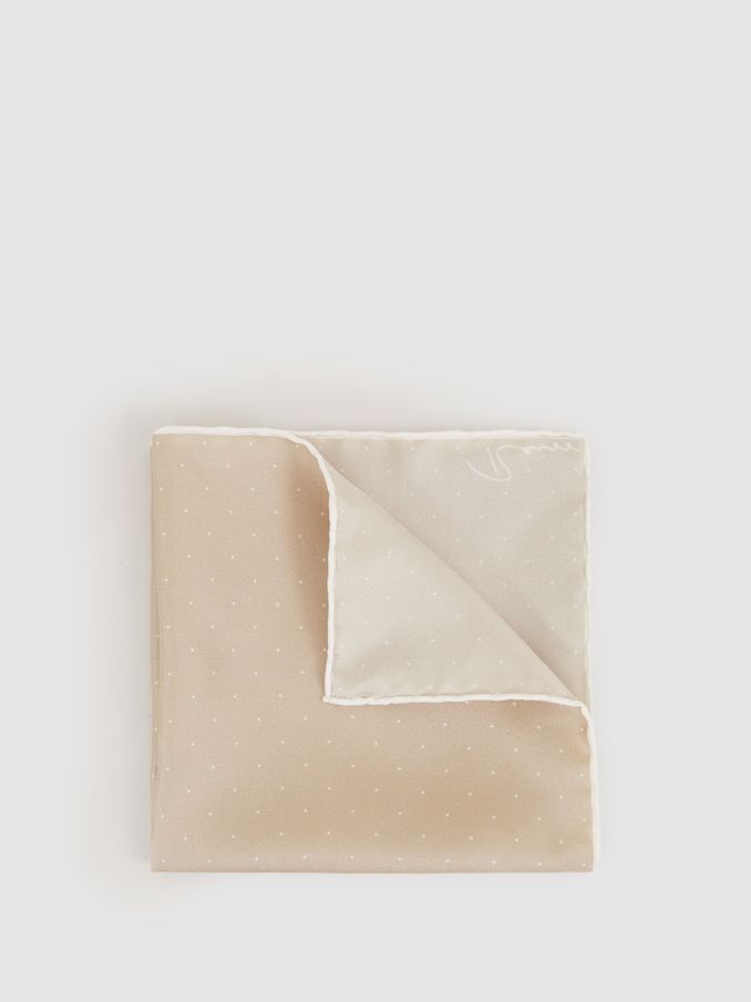 Polka Dot Silk Pocket Square in Champagne (AB2489) | US$23
