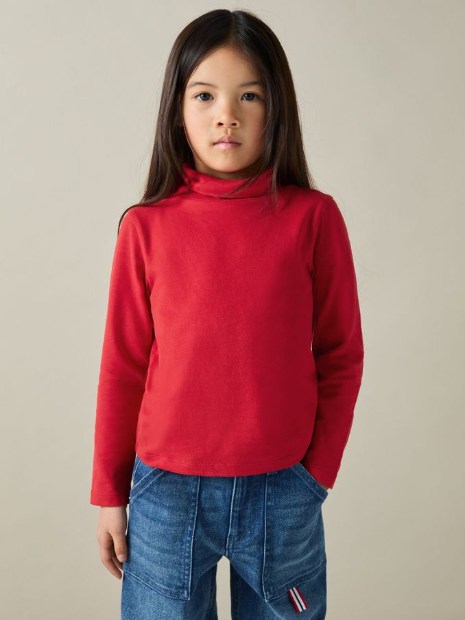 4-9 yrs Cotton-Jersey Roll-Neck Top with Stretch in Red (AB2496) | €15