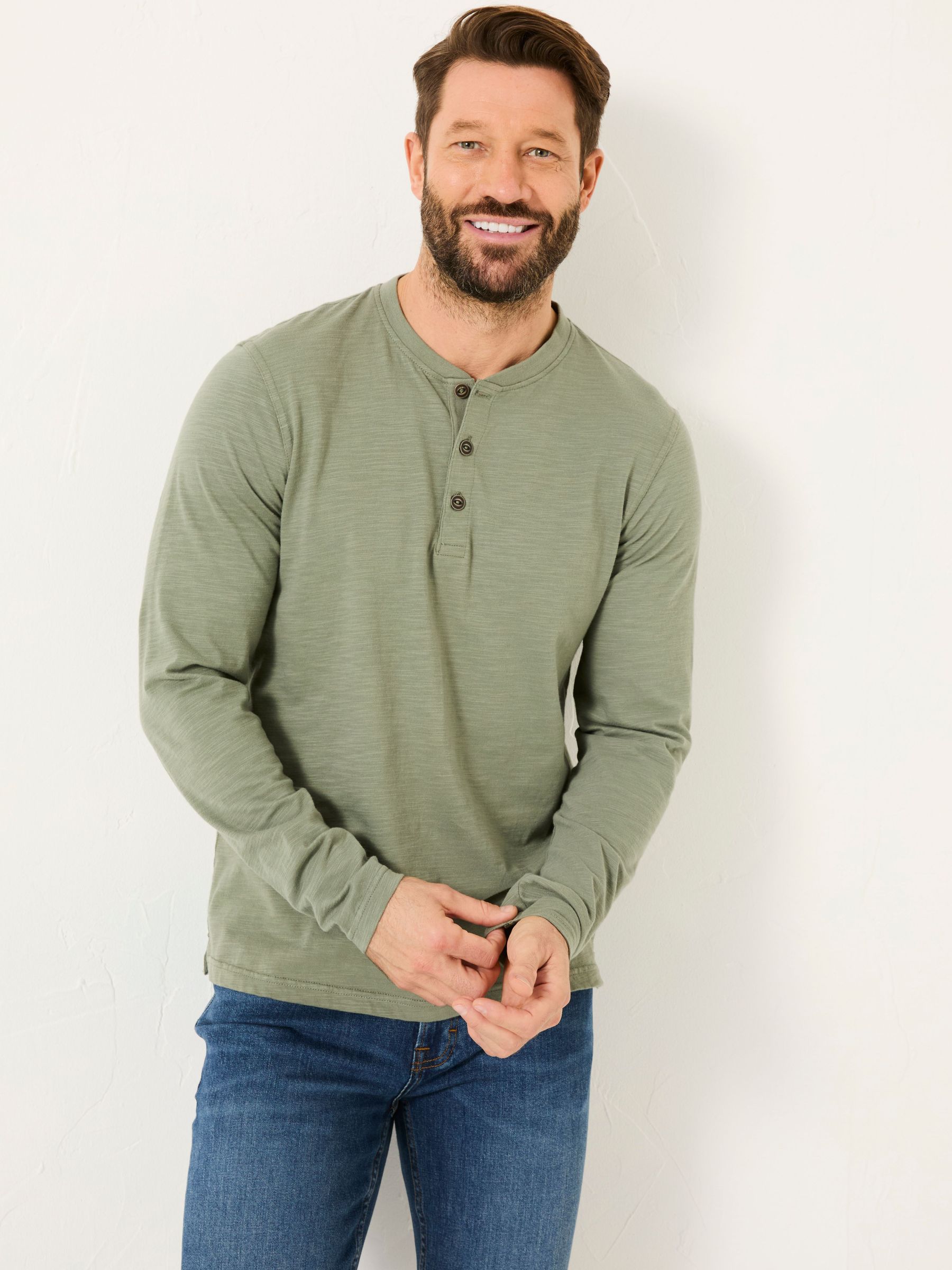 Woodside Dusky Green Long Sleeve Slub Henley (AB3671) | $46