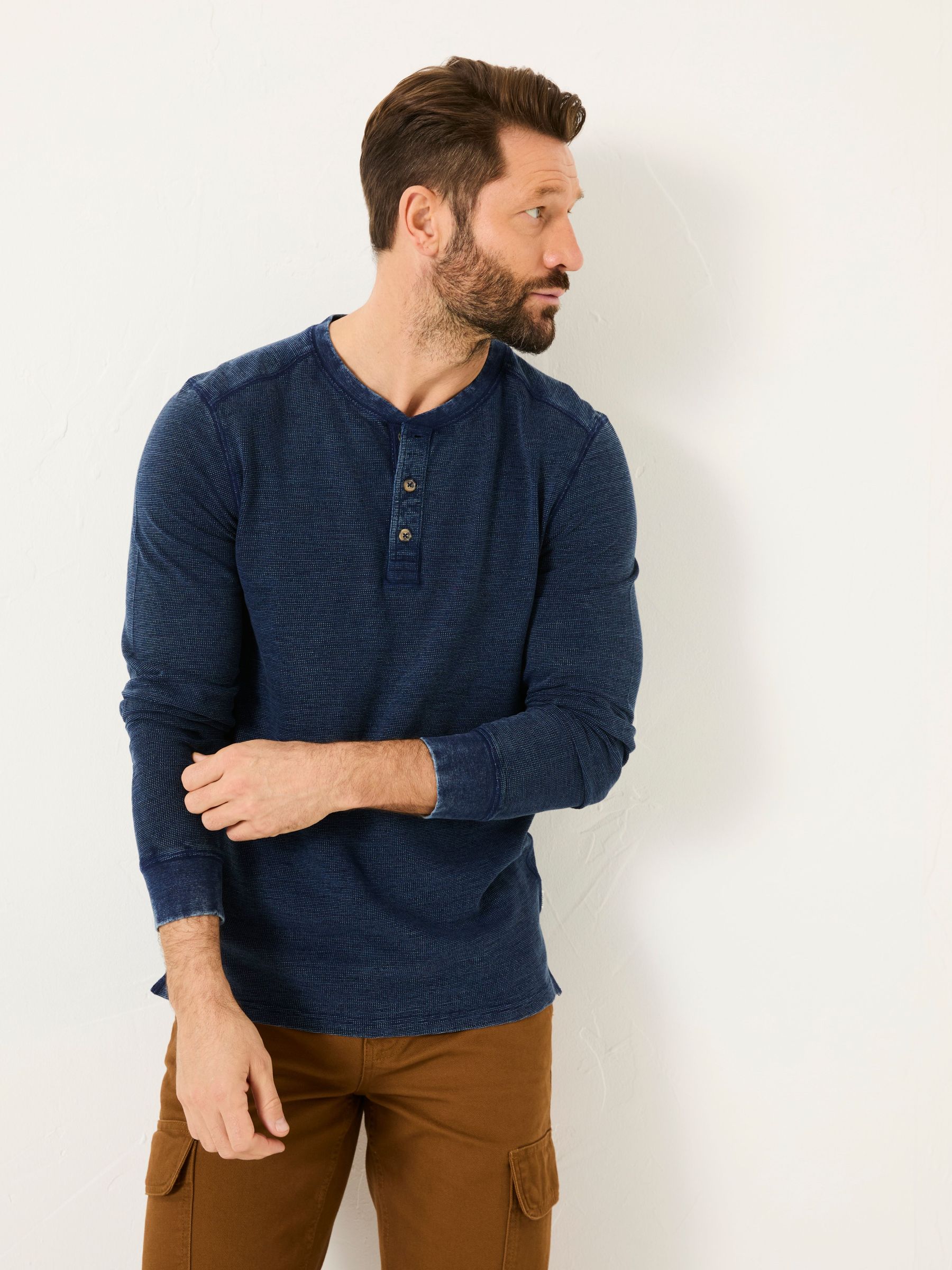 Indigo Blue 100% Cotton Ower Henley T-Shirt (AB3691) | $60