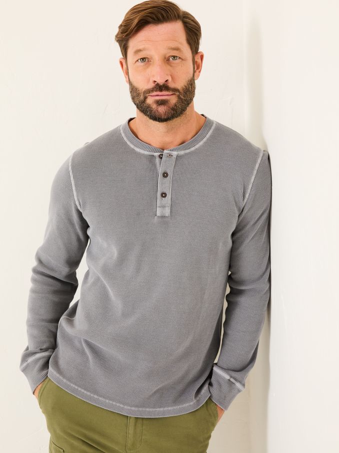 Grey Long Sleeve Waffle Henley T-Shirt (AB3693) | $60