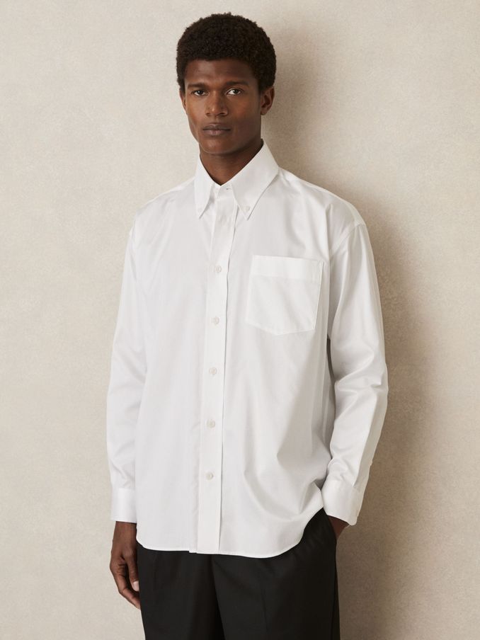 Cotton Oversized Long-Sleeve Shirt in White (AB3817) | €76