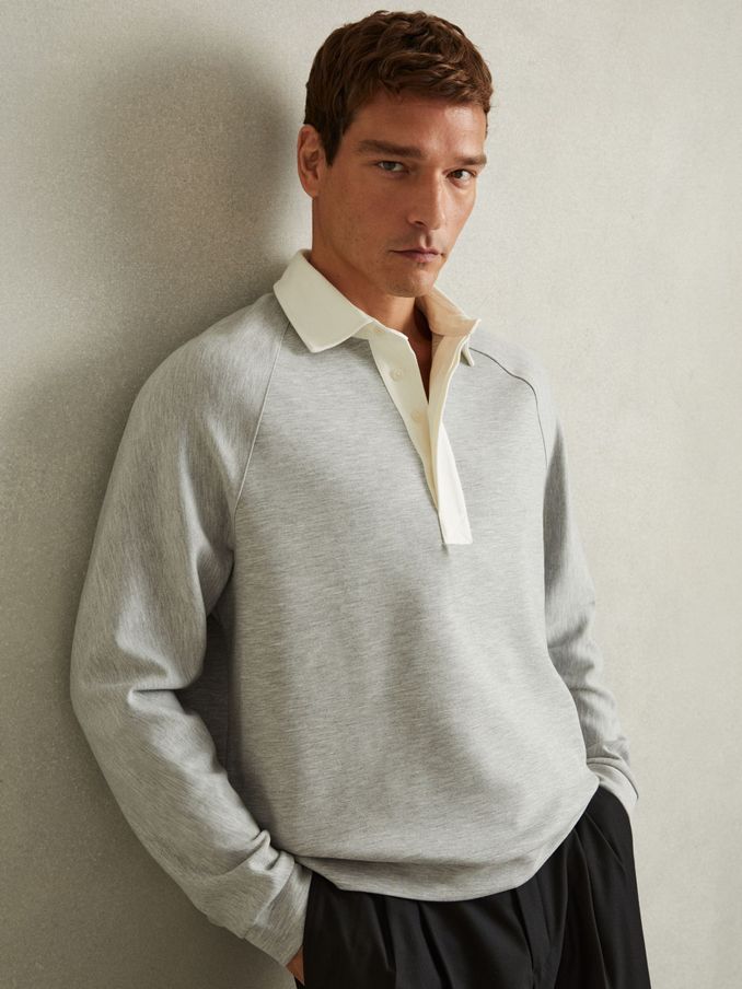 Concealed Placket Jersey Rugby Shirt in Grey Melange (AB3823) | €82
