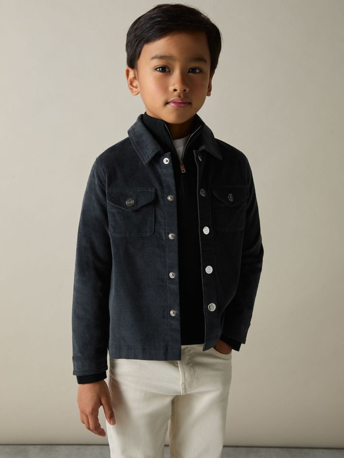 4-9 yrs Velvet Press-Stud Overshirt in Dark Grey (AB3833) | €35