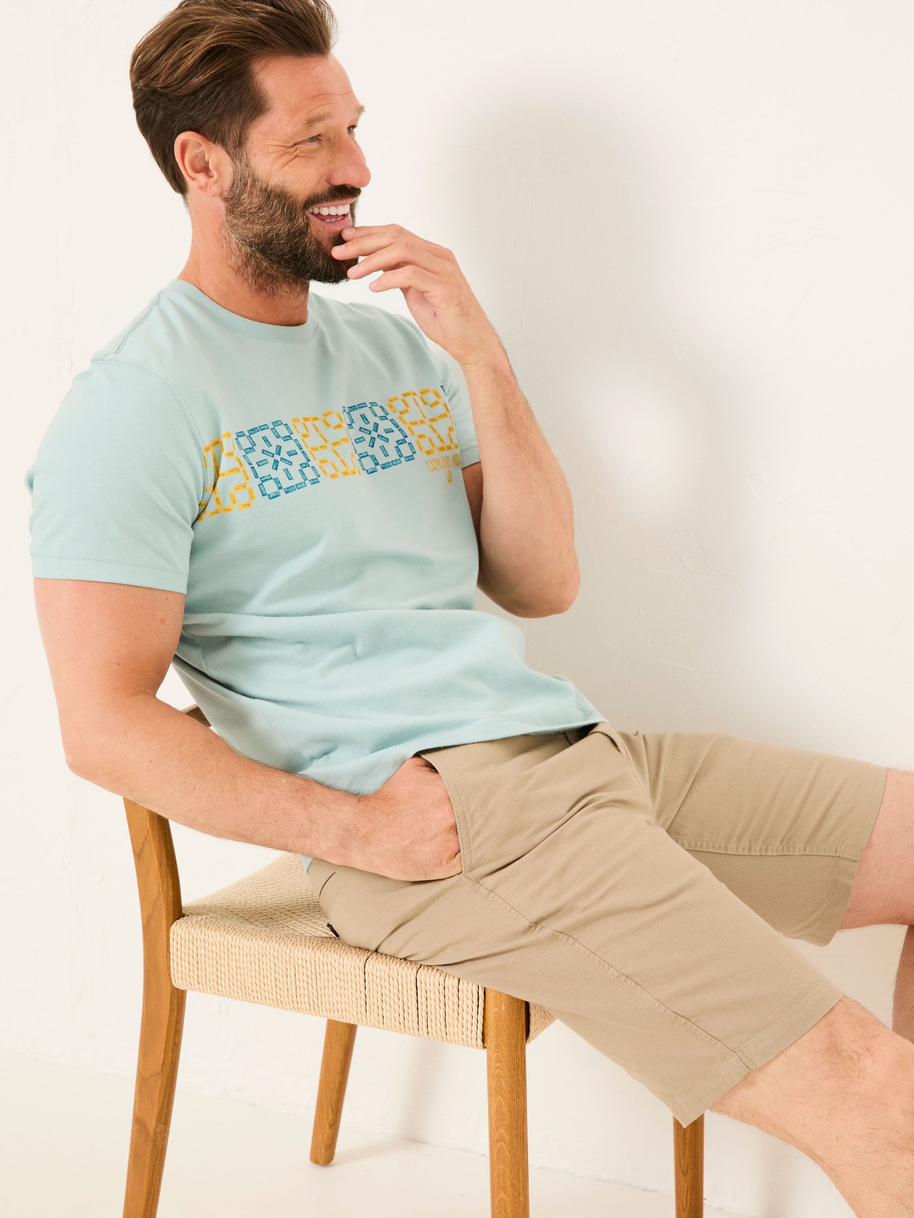Light Blue Chest Stripe Tile 100% Cotton T-Shirt (AB4033) | €36.50
