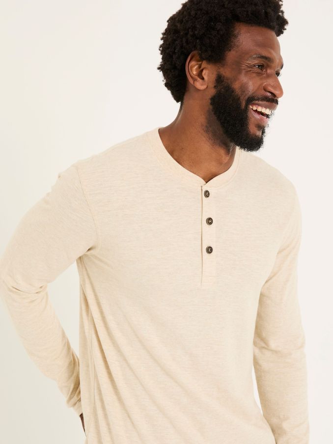 Woodside Natural Long Sleeve Slub Henley (AB4037) | $46