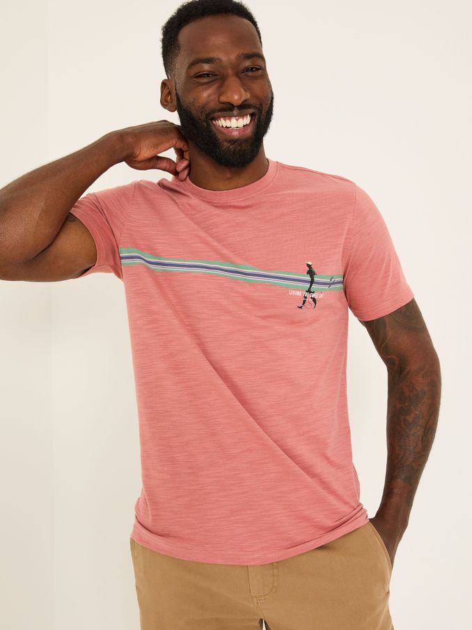 Pink Surf Stripe 100% Cotton Short Sleeve Graphic T-Shirt (AB4064) | €36.50