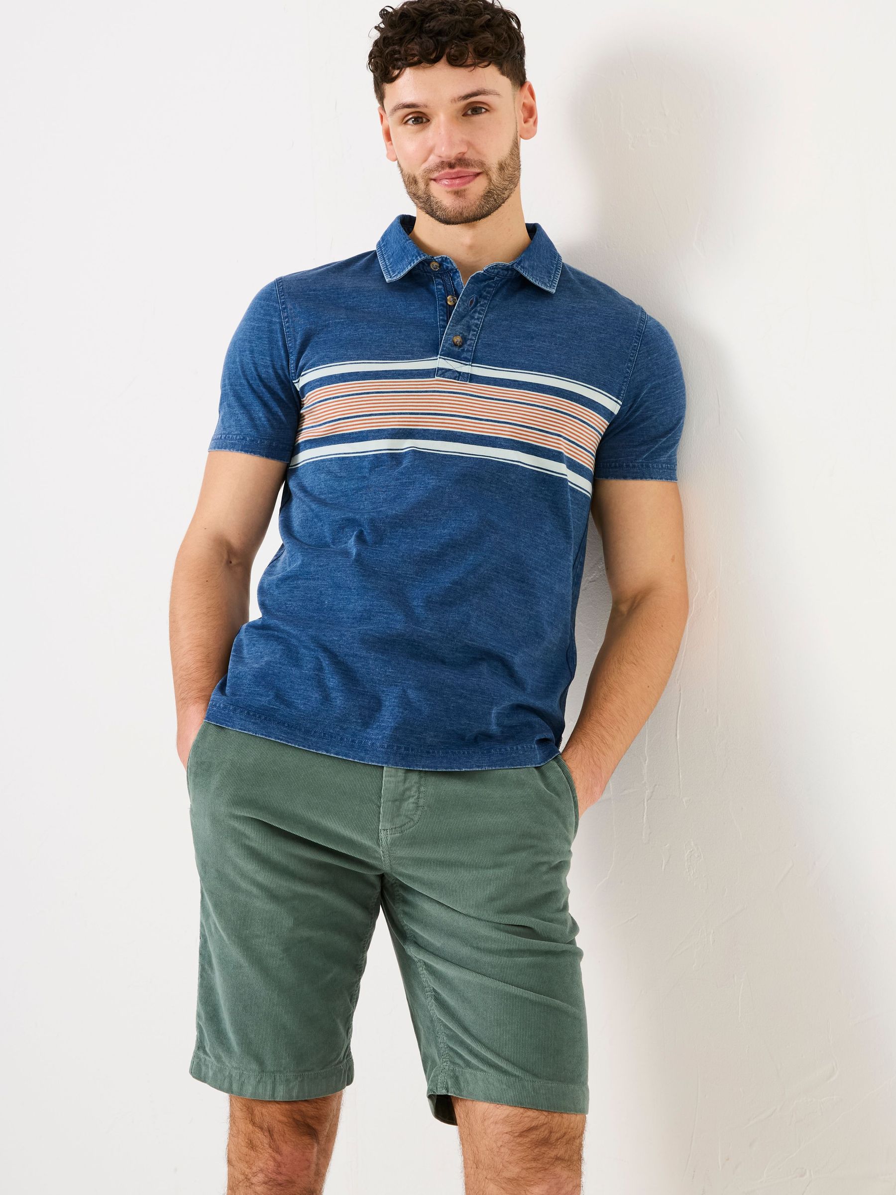 Indigo Blue Indigo Chest Stripe Polo Shirt (AB4069) | $46