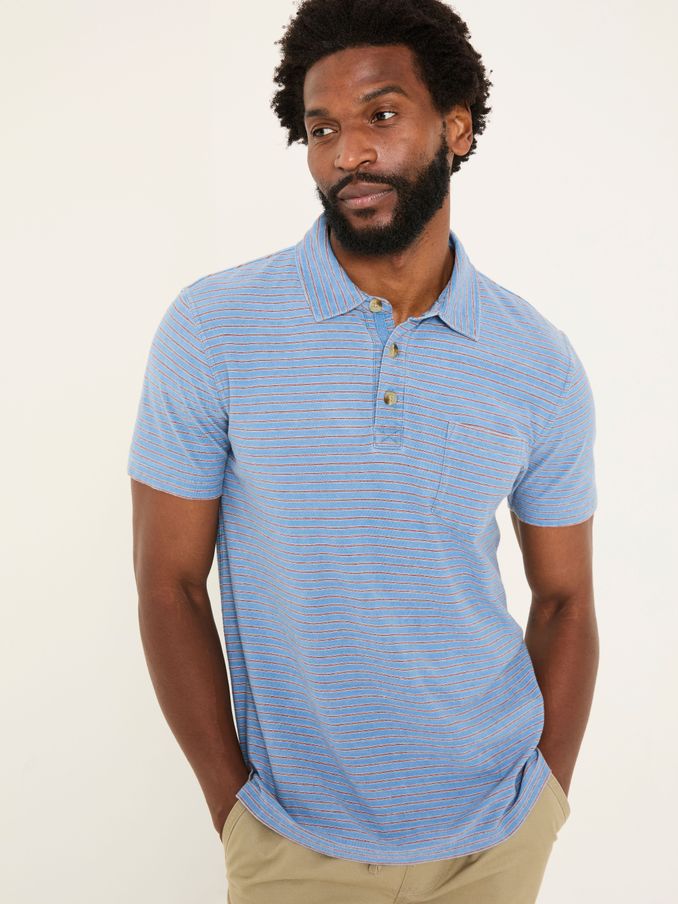 Indigo Blue 100% Cotton Perranporth Stripe Polo Shirt (AB4071) | $50