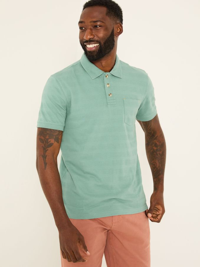 Dusky Green 100% Cotton Jacquard Stripe Polo Shirt (AB4072) | $50