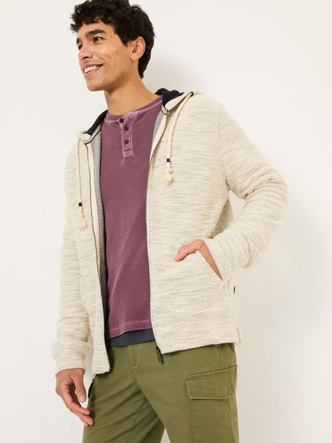 Woolacombe Oatmeal Zip Through 100% Cotton Hoodie (AB4149) | $103