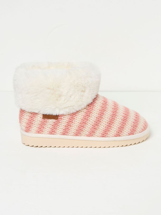 Pink Faux Fur Cuff Knitted Slipper Boots (AB4491) | €29