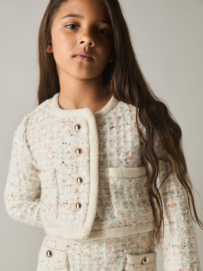 9-13 yrs Tweed-Effect Knitted Jacket with Merino in Cream (AB4602) | €79