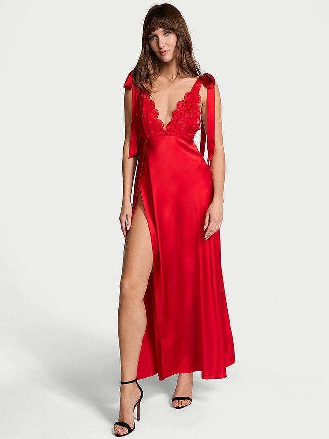 Vermillion Red Bow Embroidery Slip Dress (AB5166) | €196