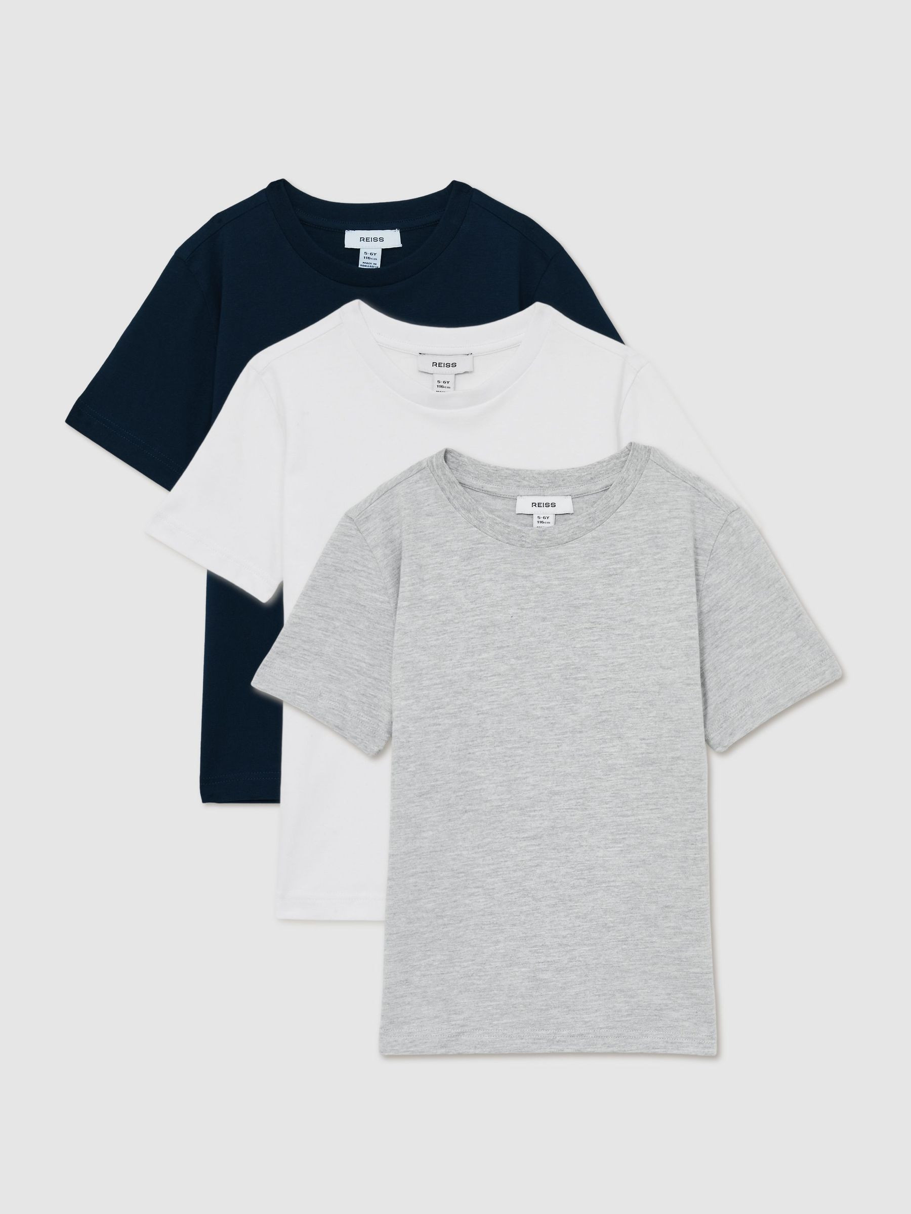 9-13 yrs Crew Neck T-Shirts 3 Pack in White/Soft Grey/Navy (AB5951) | €30
