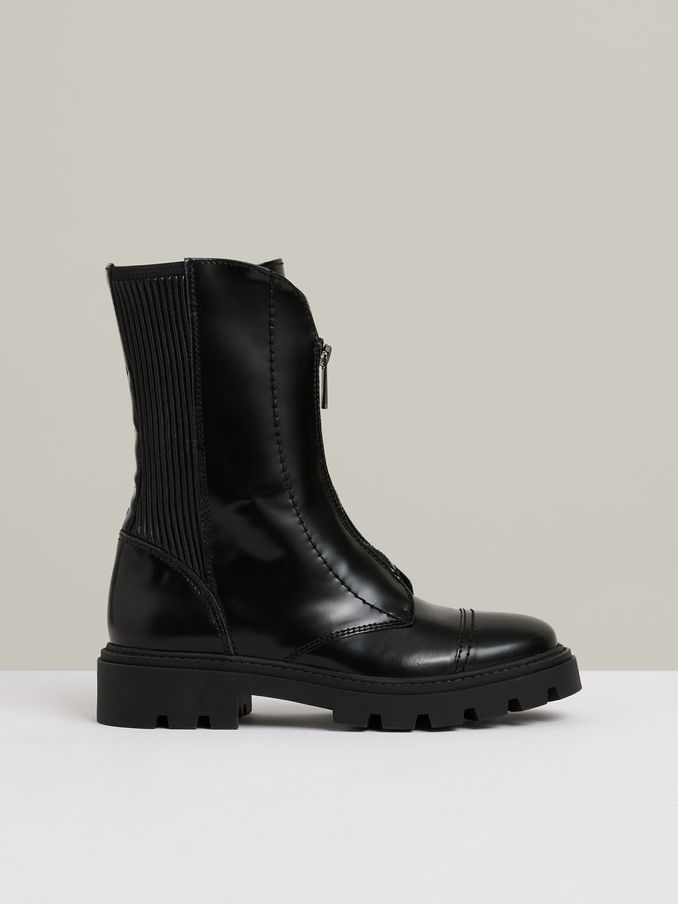 Leather Zip-Front Ankle Boots in Black (AB5957) | US$242