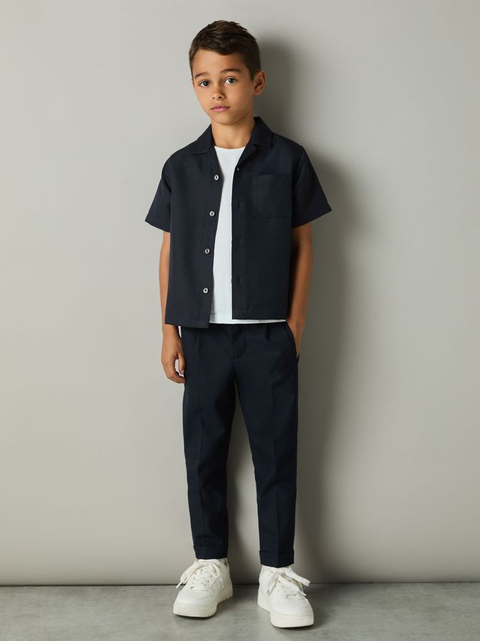 3-9 yrs Twill Cuban Collar Shirt in Navy (AB7421) | €40
