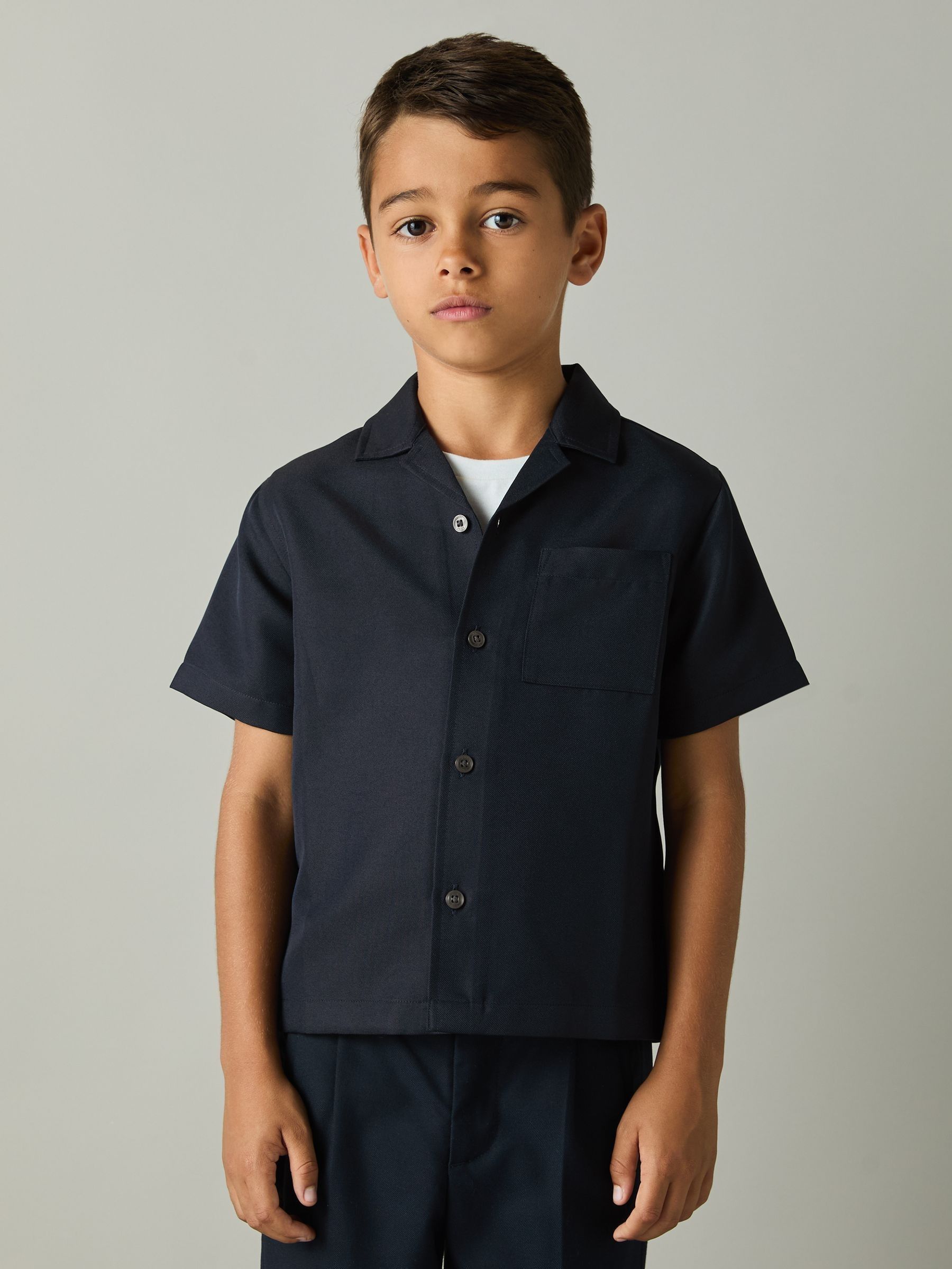 9-13 yrs Twill Cuban Collar Shirt in Navy (AB7423) | €45