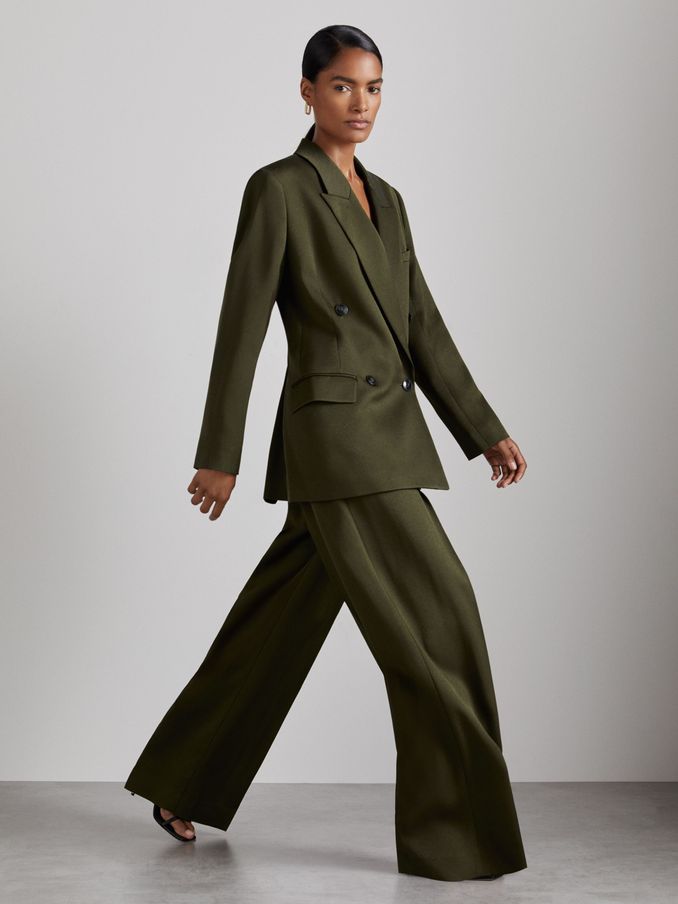 Atelier Double-Breasted Crepe Suit Jacket in Green (AB8207) | €338