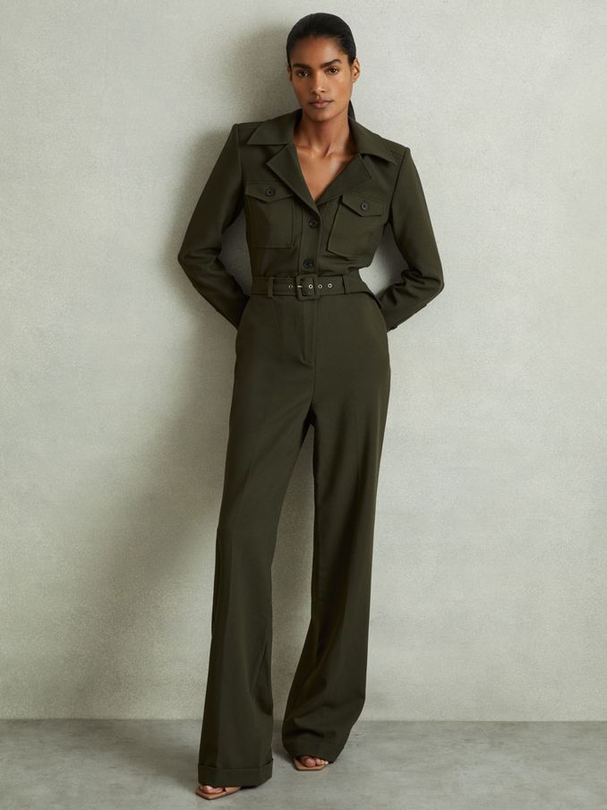 Belted Utility Jumpsuit in Dark Green (AB8219) | €170
