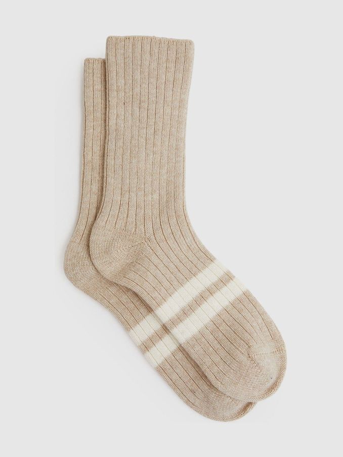 Wool Blend Ribbed Crew Socks in Oatmeal (AB9113) | €25