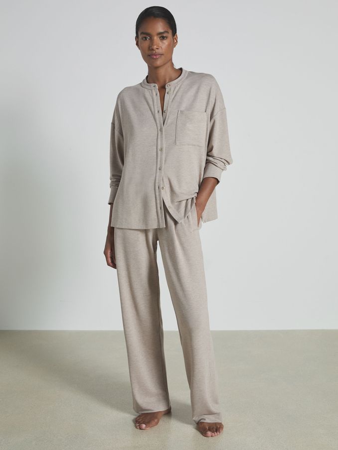 Thermal Jersey Grandad-Collar Shirt in Fawn (AB9122) | US$47