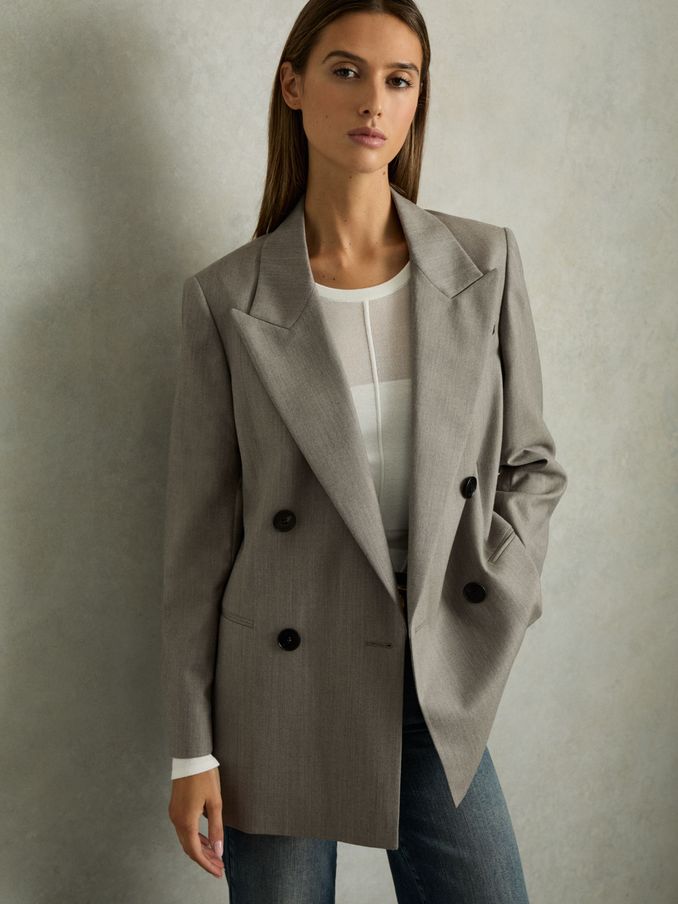 Wool Oversized Double-Breasted Blazer in Grey (AB9316) | €167