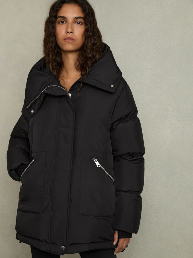 Petite Concealed-Hood Puffer Coat in Black (AB9318) | US$278