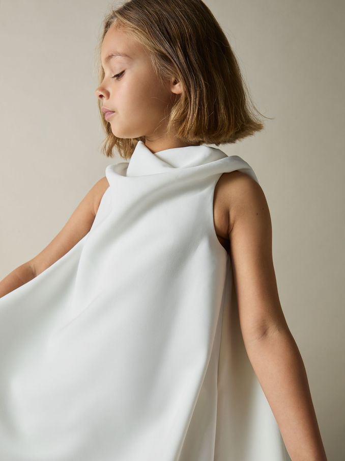 9-13 yrs High-Neck Drape Back Dress in Ivory (AB9322) | €125