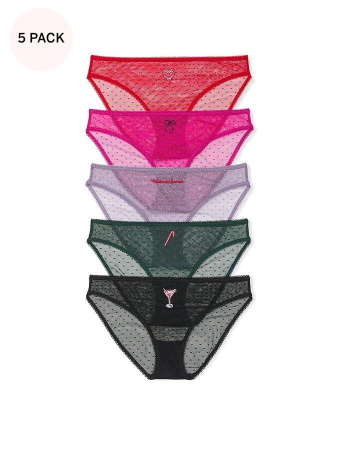 Red/Pink/Purple/Green/Black 5 Pack Dotted Mesh Bikini Knickers (AC0341) | €31