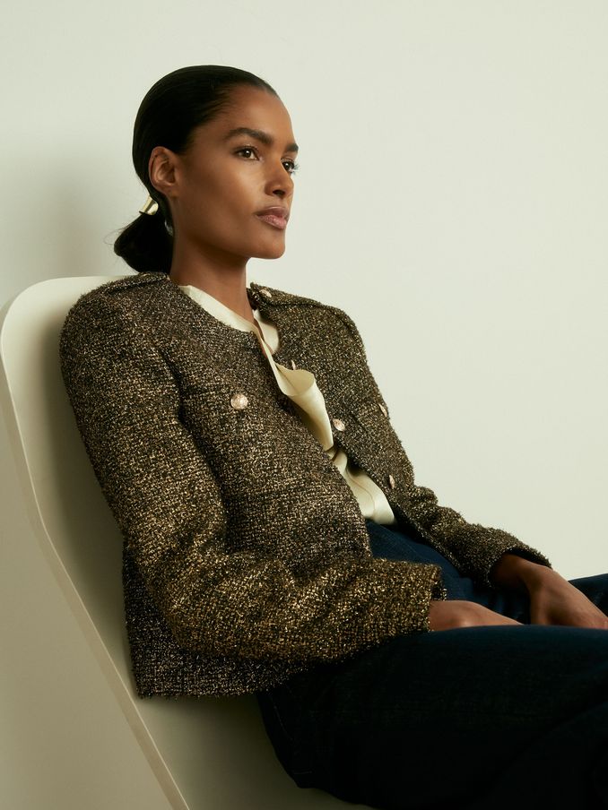 Petite Metallic Knit Cropped Jacket in Gold (AC0995) | HK$1,266