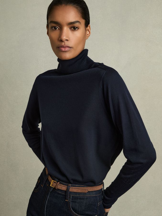 Roll-Neck Jumper With Cashmere in Navy (AC1002) | €97