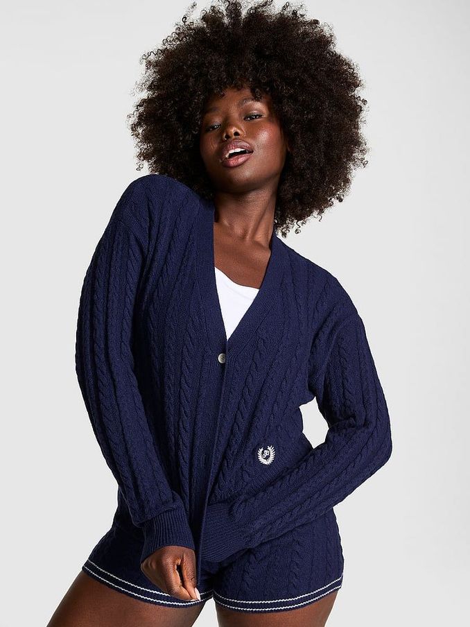 Midnight Navy Blue Cropped Cable Knit Cardigan (AC1117) | €27