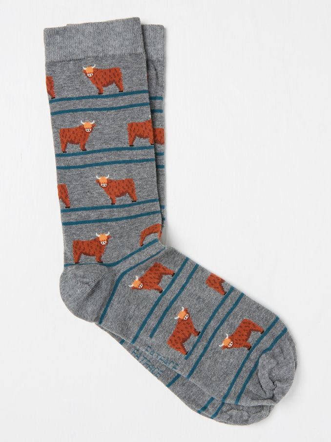 Grey Highland Cow Stripe Socks (AC3183) | €9.50