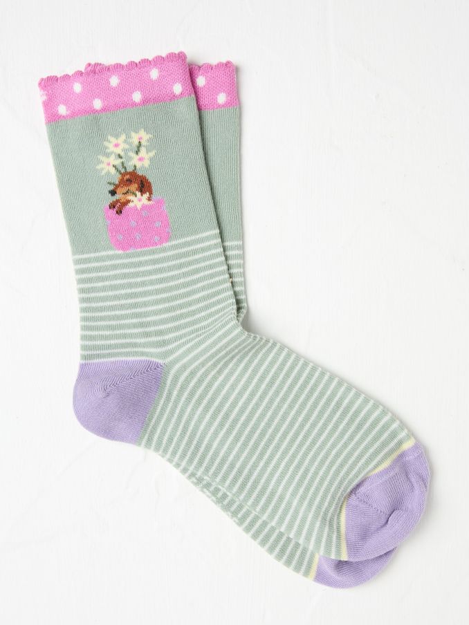 Green Stripe Dog Women's Socks (AC3245) | $10
