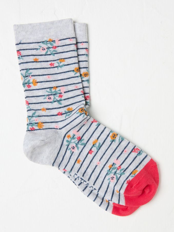Grey Stripe Floral Women's Socks (AC3247) | $10