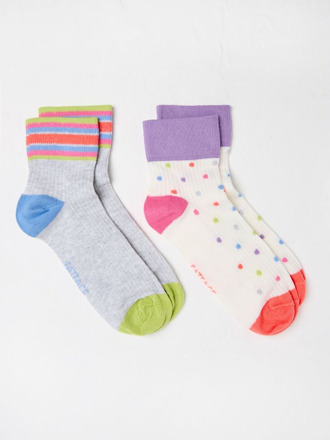 White & Grey Spotty 2 Pack Women's Ankle Socks (AC3251) | €7