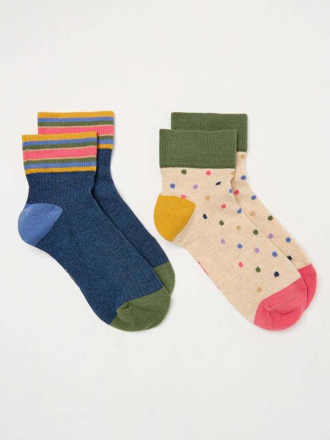 Blue & Natural Spotty 2 Pack Women's Ankle Socks (AC3252) | $14