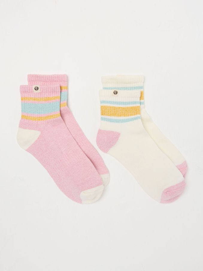 White & Pink 2 Pack Women's Sports Socks (AC3276) | $18