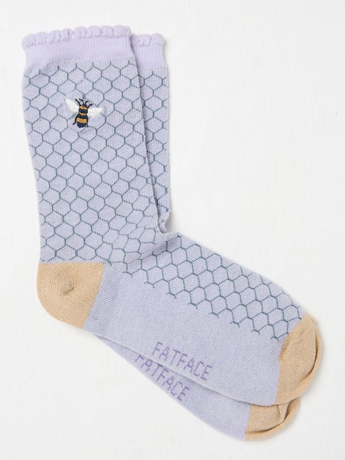 Purple Embroidered Bee Honeycomb Socks (AC3285) | €9.50