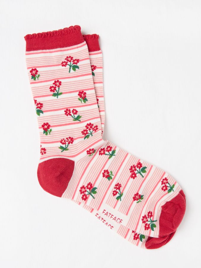 White Stripe Floral Socks (AC3291) | €9.50