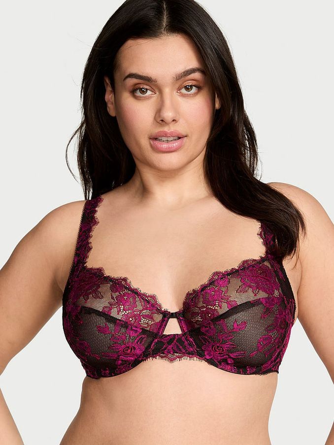 Black & Pink Full Cup Support Rose Lace Unlined Bra (AC3294) | €52