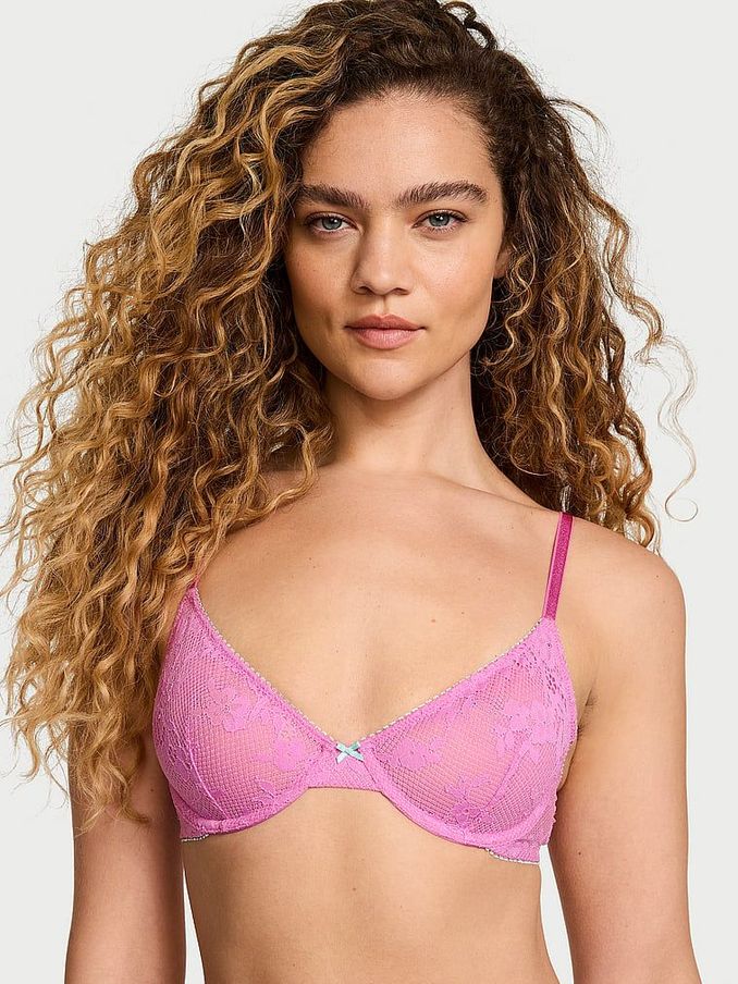 New Peony Pink Lace Unlined Demi Bra (AC3302) | €27