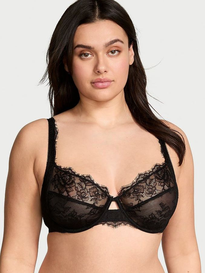 Black Full Cup Support Rose Lace Unlined Bra (AC3306) | €52
